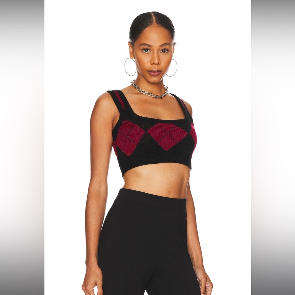 NBD Acker Argyle Jacquard Bralette in Red & Black